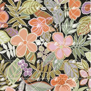 Tropical Outline Flowers on Black T230