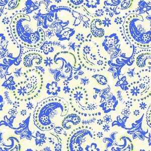 Blue Random Paisley on Cream M