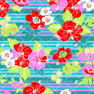 Tropical Flowers on Stripe T1148