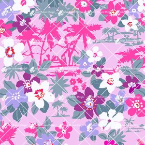 Pink Palms and Flowers on Pink T491
