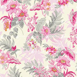 Trailing Pink Flowers on Cream T901