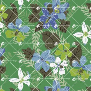 Hibiscus & White Fl on Green T2185b