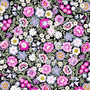 Pink Flowers on Black DITSY909