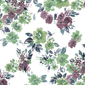 Green and Purple Bunches on White F3055