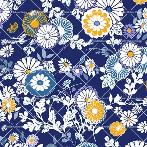 Chrysanthemums on Blue F2324