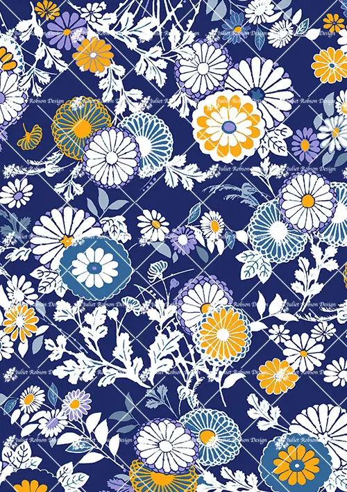 Chrysanthemums on Blue F2324