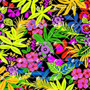 Trop Leaves Red Flowers T7286