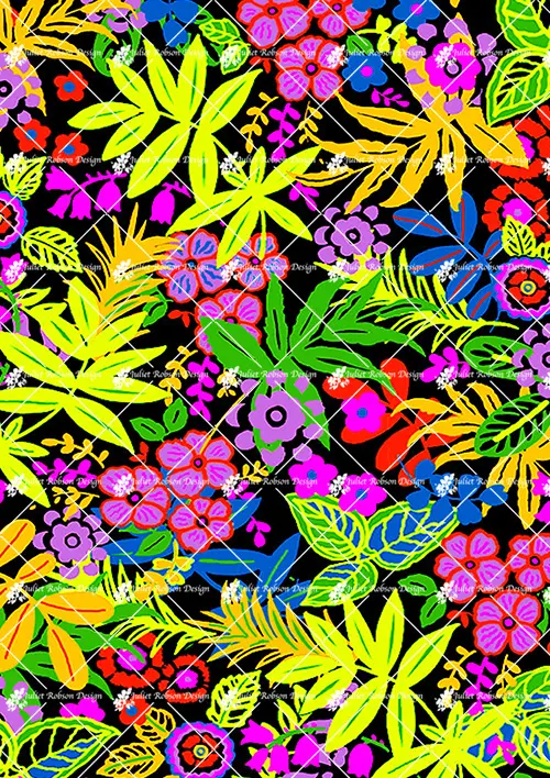 Trop Leaves Red Flowers T7286